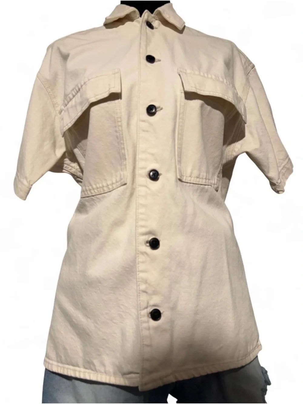 Men's Jack & Jones denim short sleeve shirt cream size xs